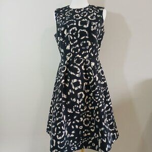 H&M Black & Beige Animal Print Fit-and-Flare Dress – Size 8